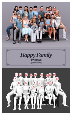 a group of people sitting next to each other in front of a sign that says happy family