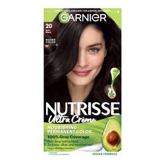 Garnier Nutrisse Ultra Crème Nourishing Permanent Color nourishes while delivering long-lasting hair color and 100% gray coverage. Garnier Nutrisse Nourishing Hair Color Creme, 20 Soft Black (Black Tea), 1 kit; Nourishing permanent color with five nourishing oils; avocado, olive, coconut, argan and shea 2x shinier, silkier and nourished hair vs uncolored, unwashed hair Rich, radiant, long-lasting hair dye with 100 percent gray coverage Nutrisse is available in over 70 cruelty free and vegan shad Dark Brown Hair Dye, Garnier Hair Color, Dark Golden Blonde, Box Dye, Color Conditioner, Brown Hair Dye, Light Golden Brown, Temporary Hair Color, Hair Care Brands