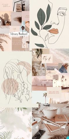 a collage of photos with different types of artwork on them, including plants and leaves