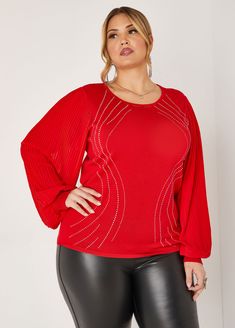 Plus Size sweater plus size holiday sweater plus size knit top Holiday Party Tops, Plus Size Holiday, Plus Size Trendy, Pleated Sleeves, Top Plus Size, Sleeves Top