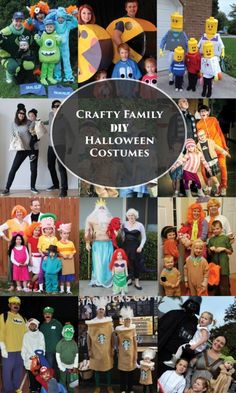 some people are dressed up in costumes and posing for pictures with the words crafty family diy halloween costumes