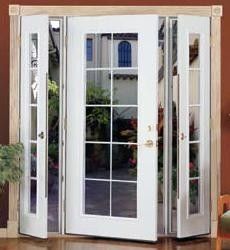 an open white french door with glass panels