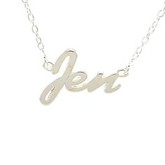 LittleGoldDaisy is a US Company Jen - Sterling Silver personalized Name Necklace on beautiful Italian 16" Trace Chain. Personalized in script font style with name - Jen -.  Comes complete with superior Mirror Polish and in presentable gift box. Description: Sterling Silver 925 (solid not plated) Personalized Name Necklace Name: Jen Thickness: 1mm solid Silver Chain Type: Rolo/Trace Chain in Sterling Silver Chain length: 16 inches For ANY Personalized / Customized Name other then this listing and up to 11 letters click on this eBay item: https://www.ebay.com/itm/113896618644 BRANC NEW and custom laser cut. A great gift for your wife, girlfriend, loved one or as as treat to yourself. This is USA's most popular script font Necklace and it makes the perfect gift or unique gesture for any occas Popular Script Fonts, Name Plate Necklace, Necklace Pendent, Necklace Name, Plate Necklace, Pendent Necklace, Font Style, Script Font, Fashion Jewelry Necklaces