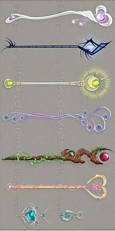 an assortment of different types of items on a gray background, including scissors and other decorative objects