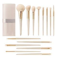 PRICES MAY VARY. [14-Piece Makeup Brush Collection] This 14-piece professional makeup set includes 5 facial makeup brushes: foundation, powder, contouring and highlighter brushes, as well as 9 precision eye brushes such as eyeshadow brushes, concealer brushes, eyeliner and brow brushes and blending brushes 100% vegan, non-polluting, hypoallergenic, and can even be used on sensitive skin. [Vegan & Cruelty-Free Bristles]In order to make this set of makeup brushes, high-grade plant fiber bionic sil Makeup Brush Collection, Makeup Brush Set Aesthetic, Makeup Brushes Aesthetic, Powder Contouring, Concealer Brushes, Professional Makeup Set, Makeup Brush Set Best, Makeup Brush Sets, Make Up Brush Set