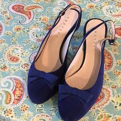 Unutzer Blue Suede Shoes, Sling Backs, Bow Front, Never Worn, Size 40 1/2 Blue Suede Shoes, Blue Suede, Suede Shoes, Bridal Accessories, Sling Backs, Color Blue, Women Shoes, Women Shopping, Blue