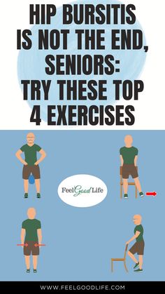 a man sitting in a chair with the caption hip bursitts is not the end, seniors try these top 4 exercises