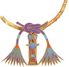 an egyptian necklace with blue, yellow and red designs on it's neckline