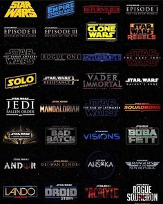 the star wars logos are all different colors and sizes, but there is no one in them