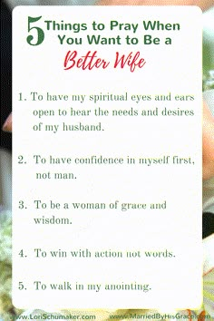 a sign that says 5 things to pray when you want to be a better wife