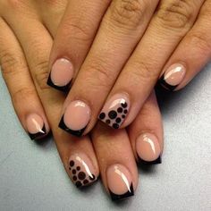 Black polka dots French nail design French Manicure Nail Designs, Manicure Nail Designs, French Manicure Nails, Nagel Tips, French Nail Designs, Popular Nails, Fabulous Nails, Classy Nails