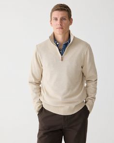 J.Crew: Heritage Cotton Half-zip Sweater For Men Sweaters Men, Sweater For Men, Fall Photoshoot, Holiday Pictures, Half Zip Sweaters, Zip Sweater, Fall Wardrobe, Half Zip, Sweater Outfits