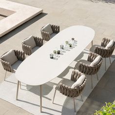 an aerial view of a table and chairs