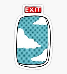 an exit sign with clouds on it