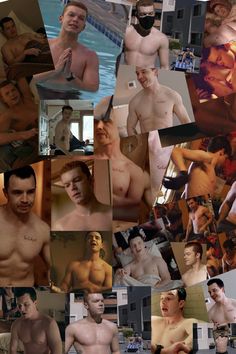 a collage of many different men with no shirts on