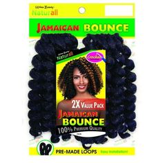 Urban Beauty Queen B Jamaican Bounce is Short, Bouncy and Wand Curl Crochet hair in double strand style that is folded at the top. Light, Soft, Comfortable, Natural looking, Easy separating, Easy to crochet. Multi Colors : #1, #1B, #2, #4, #27, #30, #BG, MT1B/27, MT1B/30, MT1B/350, MT1B/BG Color: Black. Faux Locs Extensions, Jamaican Bounce Crochet Braids, Black Hairstyles Crochet, Ecaille Hair, Best Crochet Hair, Black Hair Care Products, Jamaican Bounce Crochet, Jamaican Bounce, Crochet Loop