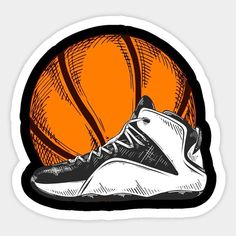 a drawing of a basketball and shoe