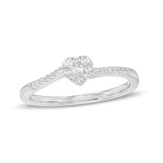 Share your heart through the sweet details of this darling diamond promise ring. Crafted in sterling silver The playful heart-shaped composite sparkles with multi-sized diamonds. Diamond-lined ribbons along the shank subtly curve at the center. This 1/6 ct. t.w. diamond ring adds a cute touch to any look. Promise Rings Cheap Simple, Heart-shaped Diamond Birthstone Promise Ring, Valentine's Day Solitaire Diamond Ring, White Diamond Ring For Anniversary On Valentine's Day, White Heart-shaped Diamond Ring For Anniversary, White Heart-shaped Diamond Anniversary Ring, Fine Jewelry White Diamond Ring For Valentine's Day, Diamond White Heart Cut Diamond Ring For Promise, White Diamond Heart Ring For Valentine's Day