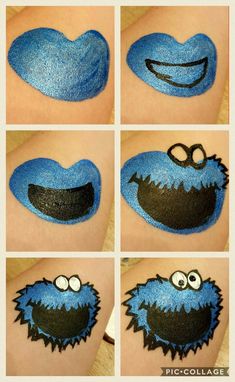 Cookie Monster Makeup Halloween, Cookie Monster Face Paint, Monster Face Paint, Kids Face Painting Easy, Monster Face Painting, Mime Face Paint, Face Painting For Boys, Monster Makeup