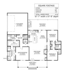 the floor plan for a two bedroom, one bath house with an attached garage and laundry room