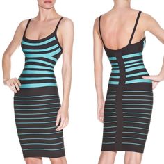 Herve Leger Two Tone Bandage Mini Dress Size Xs Nwt. Herve Leger Dress, Soft Gamine, Herve Leger, Fashion Pieces, Bandage Dress, Hang Tags, Above The Knee, Dresses Xs, Black Stripes