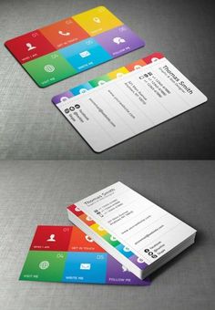 two business cards with different colors on them