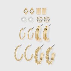 Multi Gold Hoops And Cubic Zirconia Stud Earring Set 8pc - A New Day™ : Target Target Earrings, Dr Accessories, Teen Earrings, Gold Diggers, Earring Sets, Nickel Free Earrings, Ear Cuff Earings, Bar Studs, Xmas List