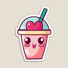 a sticker with an ice cream sundae in the shape of a heart on it