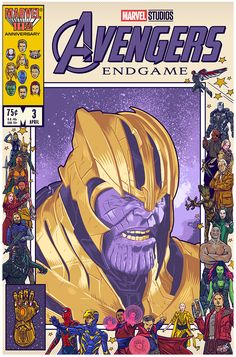 the avengers endgame poster is shown in this comic book cover art print by steve vandermeer