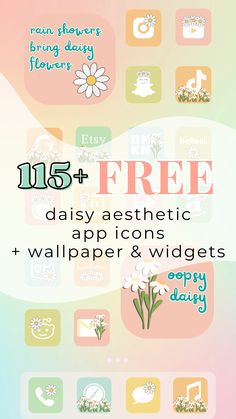 cute app icons for iphone, ipad and android. summer aesthetic app icons. flower app icons. Cute Ipad Icons Aesthetic, Iphone App Design Ideas, Plant Iphone Icons, Free Widget Apps Ipad, Free Apps You Need On Your Phone, Iphone Apps Icon Aesthetic, Daisy App Icon