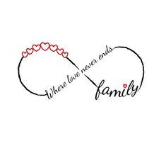 the word family is written on a white background with a red heart in the middle