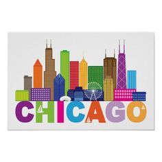 the chicago skyline in rainbow colors poster