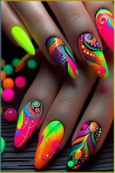 Tutorial nail art 🌈 Wild Nails, Cat Nail Art, Neon Nail Art, Fantasy Nails, Marble Nail Art, Vibrant Nails, Glow Nails, Blue Nail Designs