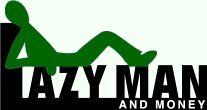 the logo for lazy man and money, which features a silhouette of a person laying down