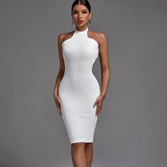 Nwt White Halter Sleeveless Striped Midi Bandage Dress Xs Wolddress Mini The Incredible Quality Bandage Dress Is Suitable For Party, Cocktail, Clubbing, Date Night, Wedding, Night Out, Evening, Birthday, Dinner, Celebrity And So On As You Like. If You're Wearing This You Know You Are Winning At Party! Our Style No.Pf21830 90%Polyester, 10%Spandex Height - 68.9"/175cm Bust - 34.6"/88cm Waist - 25.6"/65cm Hips - 36.6"/93cm And Wears Size S Very Stretchy Gentle Dry Clean Only White Sleeveless Halter Dress For Night Out, White Mini Sleeveless Dress For Night Out, White High Neck Bodycon Dress For Summer, White High Neck Bodycon Summer Dress, White Halter Neck Dress For Night Out, White Sleeveless Backless Dress For Night Out, White Sleeveless Bodycon Dress For Date Night, Bodycon Knee-length Halter Dress, Sleeveless White Fitted Bodycon Dress