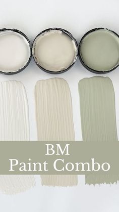 four different shades of white paint with the words bm paint combo in front of them