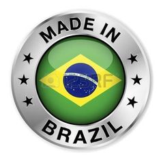 made in brazil badge with the flag on it's silver circle and stars around