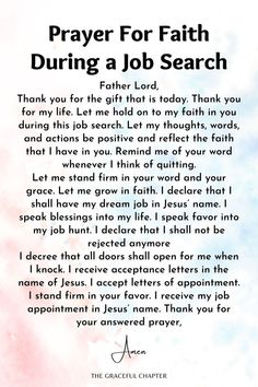 prayer for father during a job search on the graceful charter com, click here