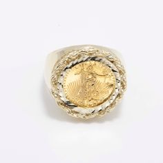 Solid Rope Chain Framed Coin Signet Ring All Sizes 10K Yellow Gold * Metal : Real 10K Gold (Properly Stamped, 10K) * Condition : Brand New * Finish : Polished * Average Weight : Size: 10.5 - 9.13 grams * Size : Selectable * Width : 21.5mm x 22mm = 7/8" x 7/8" * Clasp/Bail : Can be resized down or up at your local jeweler. All of our items are brand new and are shipped with a gift box. Gold Coin Ring, Coin Ring, Average Weight, Gold Coin, Rope Chain, Signet Ring, 10k Gold, Favorite Jewelry, Gold Metal