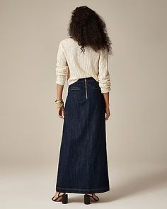 J.Crew: Denim Sailor Maxi Skirt For Women Fall Denim Maxi Skirt, Chic Full-length Denim Skirt For Fall, Chic Cotton Maxi Skirt, Chic Full Length Denim Skirt For Fall, Fall Full-length Cotton Maxi Skirt, Cotton Full-length Maxi Skirt For Fall, Skirt For Women, Maxi Skirts, Denim Fashion