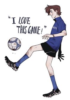 a boy kicking a soccer ball with the words i love this game