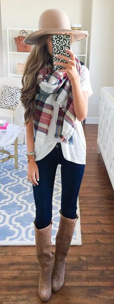 white tee + blanket scarf + tall boots + floppy hat. all from the #NSale The Cardigans, Elegante Casual, Fall Winter Wardrobe, Nordstrom Anniversary Sale, Inspiration Mode, Anniversary Sale, Fall Wardrobe