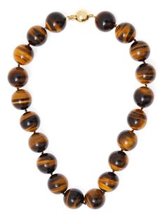 Eye Tiger 18K Yellow Gold Secure Clasp Stone Carat: 975ct. (carats) | 20 round balls Size: 20mm + 45cm length One of a Kind Designed & Handmade US & Brazil Tiger Necklace, Tiger Eye Jewelry, Tigers Eye Necklace, Dope Jewelry, Tiger's Eye, Eye Jewelry, Tiger Eye, Diy Jewelry, Brazil