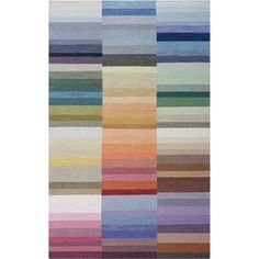 a multicolored rug with different stripes on the bottom and bottom, in various colors