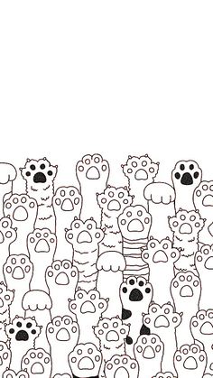 a black and white drawing of many cats