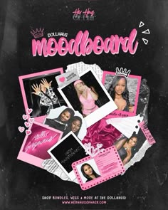 the album cover for moodbeard, featuring photos of women in pink and black