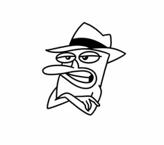 a black and white drawing of a man wearing a hat with an angry look on his face