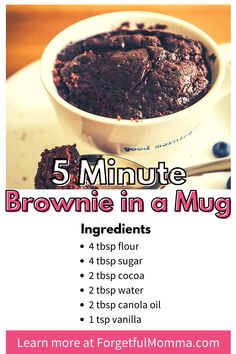 brownie in a mug recipe with instructions for 5 minutes to make it at home