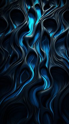 an abstract blue and black background with wavy lines