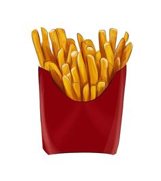 french fries in a red bag on a white background